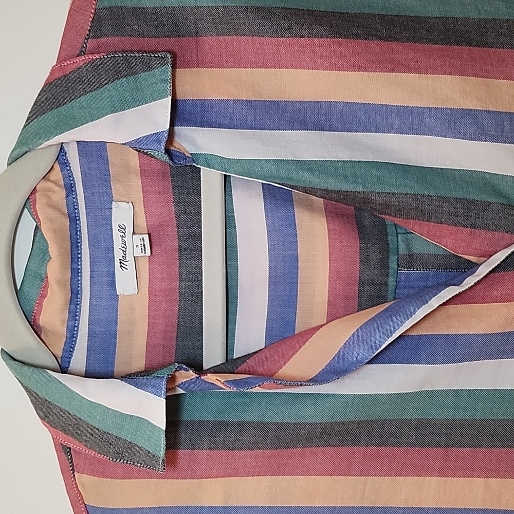 Madewell Preppy Courier Button-Back Shirt in Festival Stripe Size Small - Picture 15 of 16